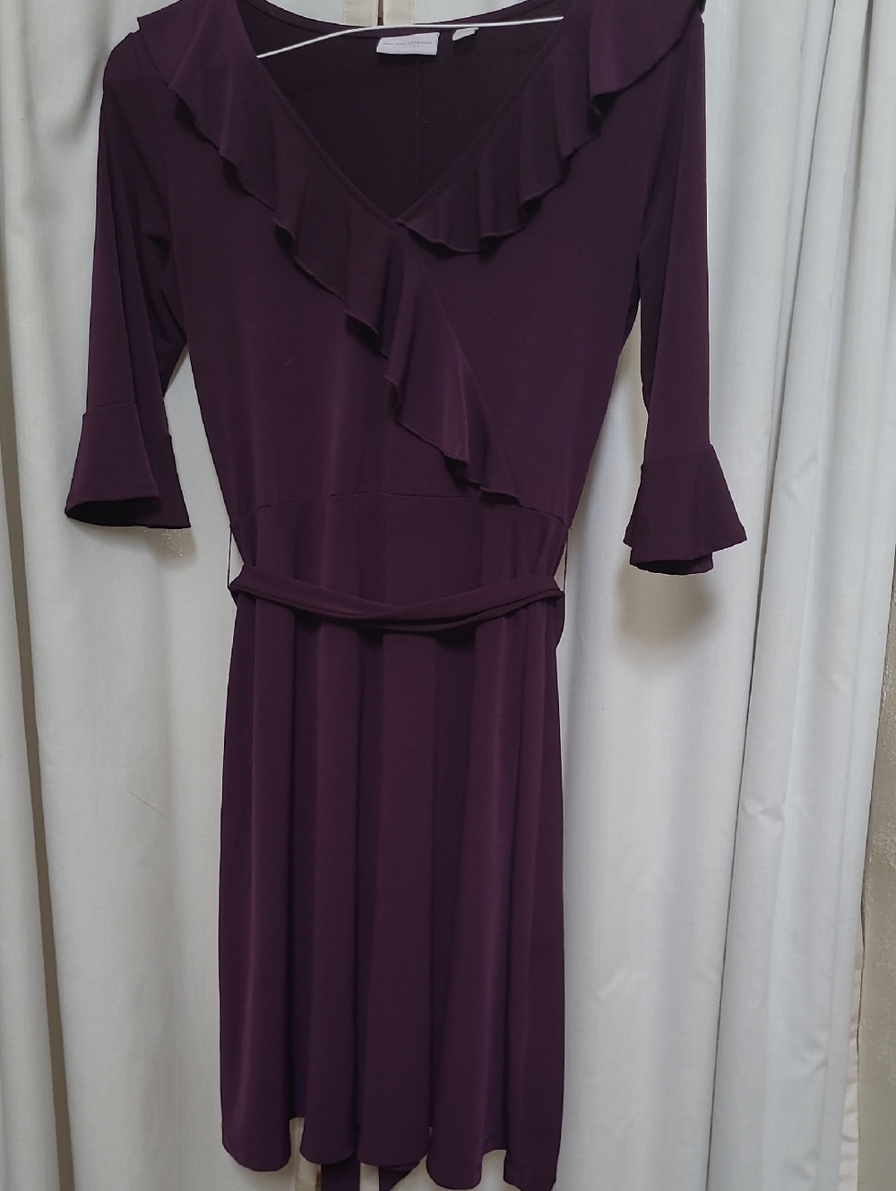 New York & Company Plum Ruffle Wrap Midi Dress